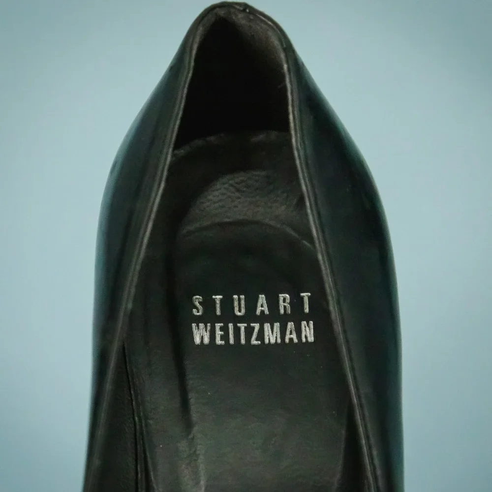 Stuart Weitzman Size 8.5 Black Leather Peep Toe Platform High Heel Pumps Shoes